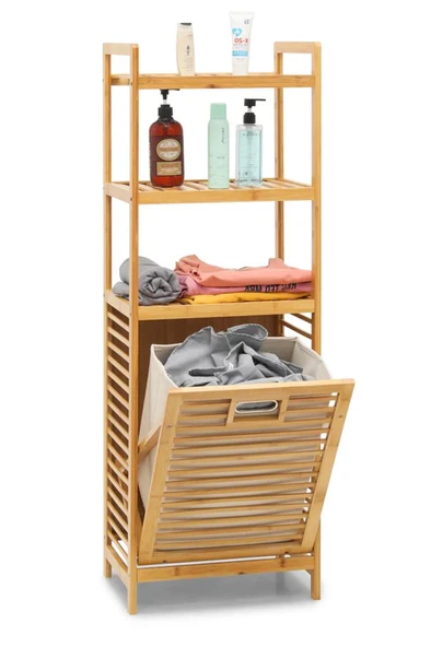Digithome Bambu Kirli Sepetli 3 Raflı Çok Amaçlı Banyo Düzenleyici Çamaşır Sepeti Organizer DB-0002 ürün görseli 1