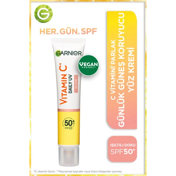Garnier C Vitamini Parlak Günlük Güneş Koruyucu Fluid Yüz Kremi Işıltılı Doku SPF50+ 40ml ürün görseli 1