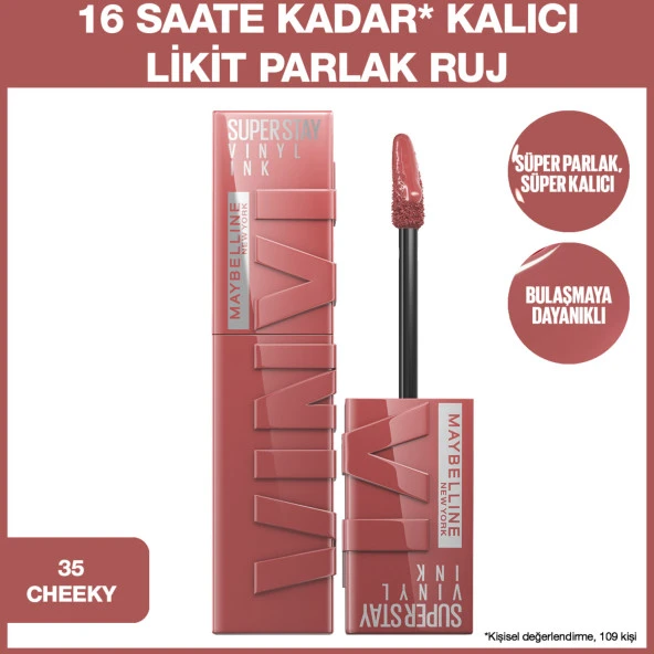 Maybelline New York Super Stay Vinyl Ink Uzun Süre Kalıcı Likit Parlak Ruj 35 Cheeky ürün görseli 1