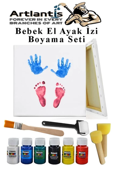 Bebek El Ayak İzi Tuval Boyama Seti 1 Paket Parmak Boyası Zemin Fırça Rulo Fırça Ponpon Fırça Hatıra Seti ürün görseli 1