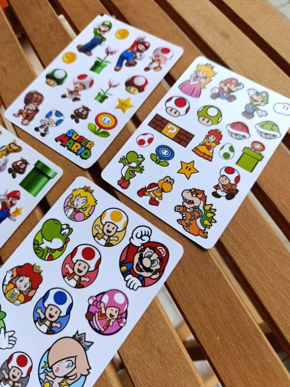 Süper Mario Sticker Etiket Seti 4 sayfa a6 Boy ürün görseli 1