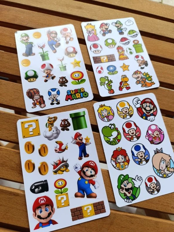 Süper Mario Sticker Etiket Seti 4 sayfa a6 Boy - Resim 2
