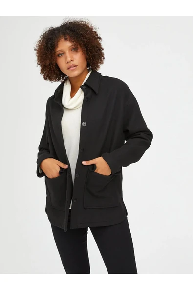 Faik Sönmez Oversize Midi Gömlek Yaka Kadın Ceket - Minimalist Tarz ürün görseli 1