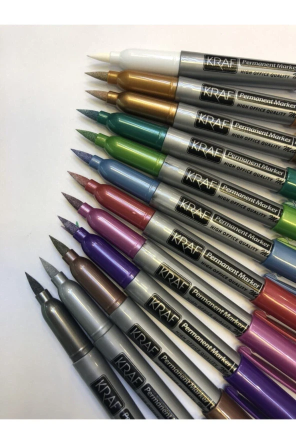 Fırça Uçlu (BRUSH PEN) Permanent Markör Metalik 12 Renk ürün görseli 1
