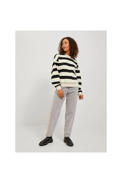 Jack&Jones JJXX Oversize Çizgili Uzun Kol Kadın Sweatshirt - Günlük Şıklık ürün görseli 1