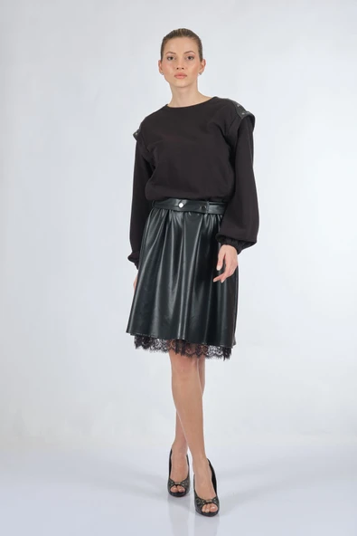 Unique Mode Oversize Midi Günlük Deri Elbise - Dantel Detay - Resim 2