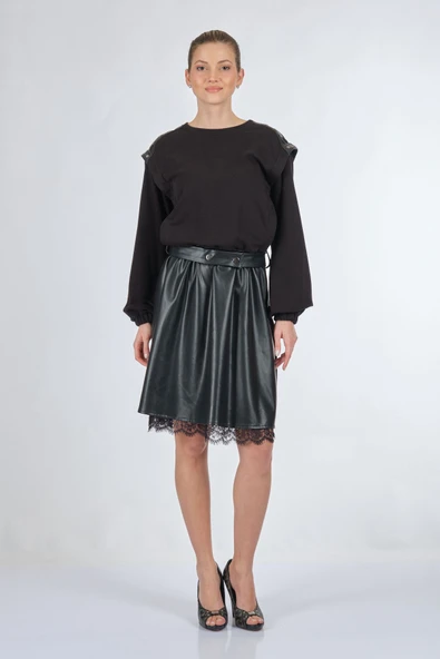 Unique Mode Oversize Midi Günlük Deri Elbise - Dantel Detay ürün görseli 1
