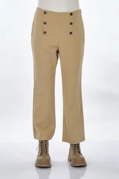 Unique Mode Minimalist Yüksek Bel Midi Pantolon - Düğme Detay ürün görseli 1