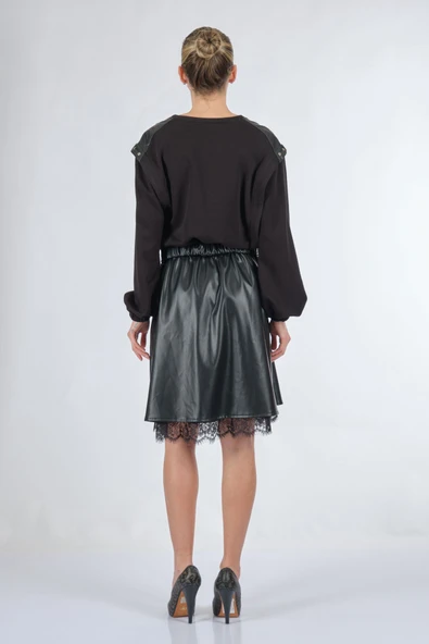Unique Mode Oversize Midi Günlük Deri Elbise - Dantel Detay - Resim 5