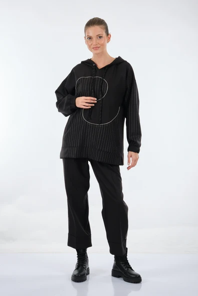 Unique Mode Oversize Kapüşonlu Midi Sweatshirt - Günlük Şıklık - Resim 4