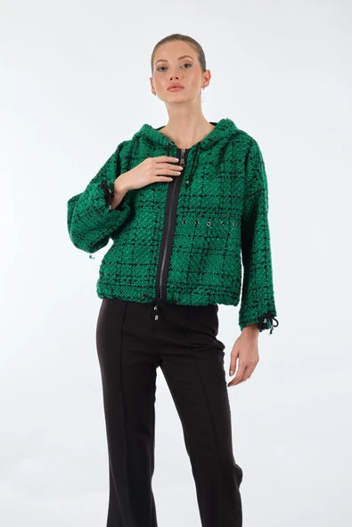 Unique Mode Oversize Kapüşonlu Crop Kadın Mont - Günlük Kullanım - Resim 3