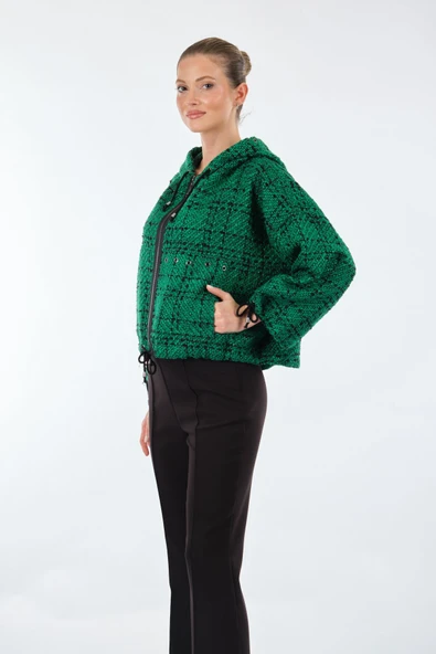 Unique Mode Oversize Kapüşonlu Crop Kadın Mont - Günlük Kullanım - Resim 5