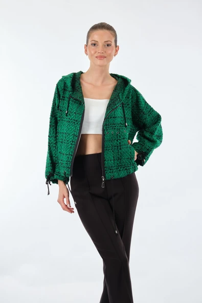 Unique Mode Oversize Kapüşonlu Crop Kadın Mont - Günlük Kullanım - Resim 7