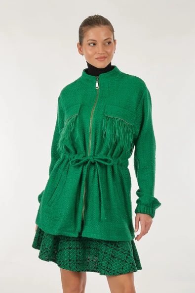 Unique Mode Oversize Tüy Detaylı Midi Kadın Ceket - Vintage Stil ürün görseli 1