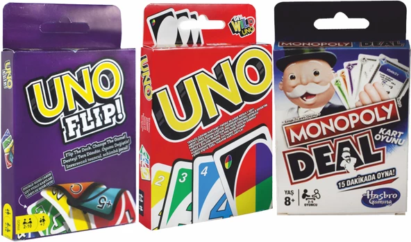 Uno Klasik Uno Flip Ve Monopoly 3'Lü Set ürün görseli 1