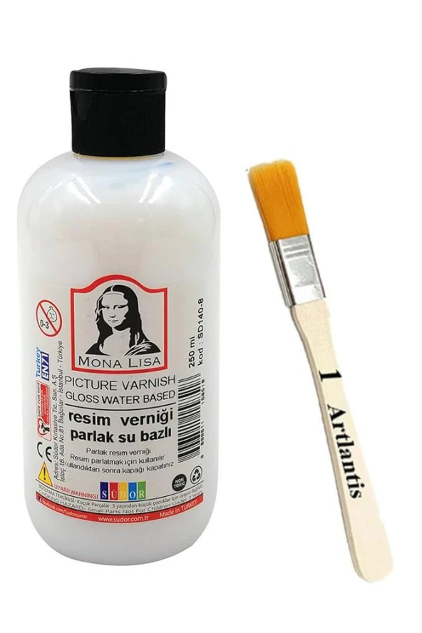 Resim Verniği 250 ml Su Bazlı 1 Adet ve Zemin Fırçası Resim Parlatıcı Vernik Hobi Sanat Akrilik Guaj Yağlı Boya ürün görseli 1