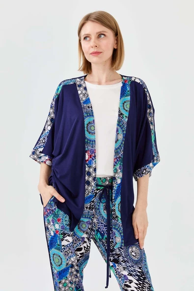 Desen Oversize Kimono Kol 3/4 Kadın Ceket - Rahat ve Şık ürün görseli 1