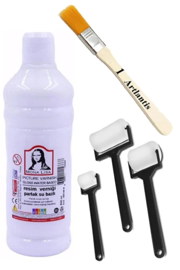Resim Verniği 500 ml Su Bazlı 1 Adet Zemin Fırçası ve Rulo Fırça Resim Parlatıcı Vernik Hobi Sanat Akrilik Guaj Yağlı Boya ürün görseli 1
