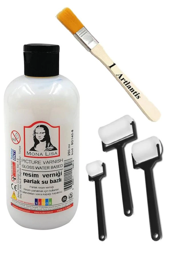 Resim Verniği 250 ml Su Bazlı 1 Adet Zemin Fırçası ve Rulo Fırça Resim Parlatıcı Vernik Hobi Sanat Akrilik Guaj Yağlı Boya ürün görseli 1