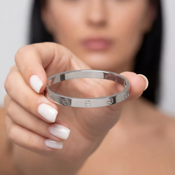 Çelik Kelepçe Bileklik Love Model BLZ-289 - Resim 3