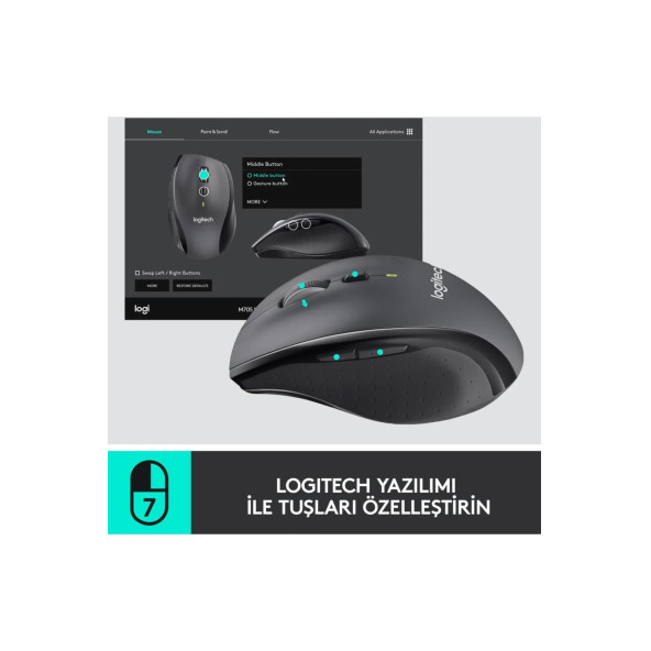 logitech M705 Mouse Marathon Kablosuz 1000 DPI Siyah - Resim 3