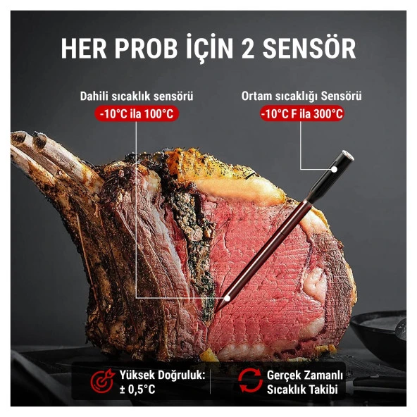 ThermoPro TP962 Bluetooth, Digital,Çift Problu Profesyonel Et Termometresi - Resim 9