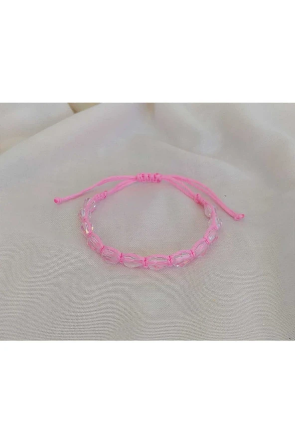 Pembe Kristal Taşlı Makrome Ip Bileklik ürün görseli 1