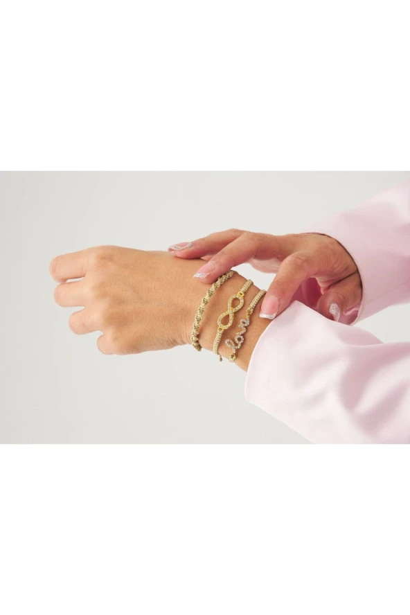 Gold Sonsuzluk - Love - Burgu Örgü Ip Best Friends Bileklik Set Üçlü ürün görseli 1