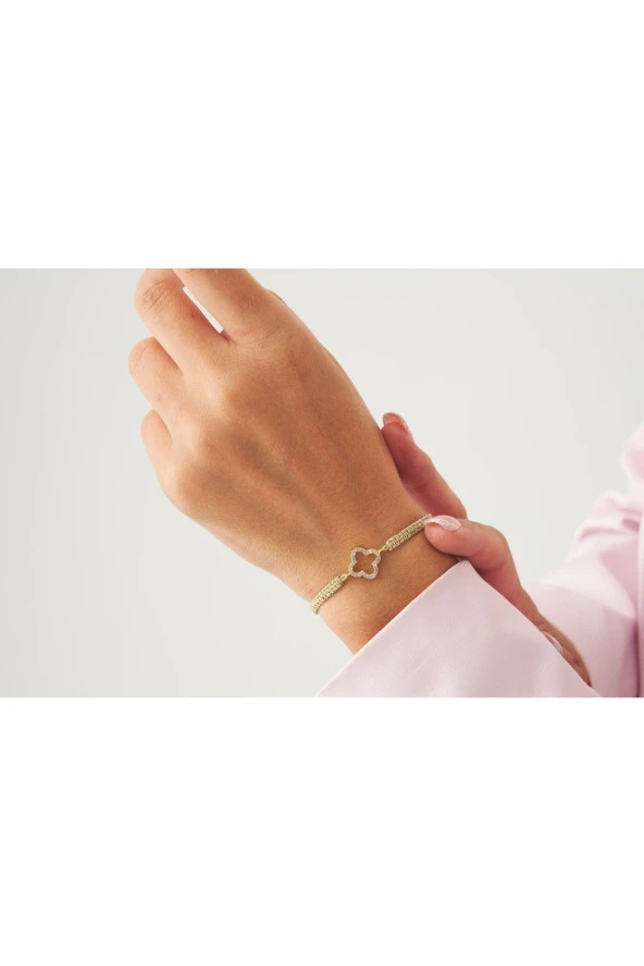 Gold Yonca Örgü Ip Best Friends Bileklik ürün görseli 1