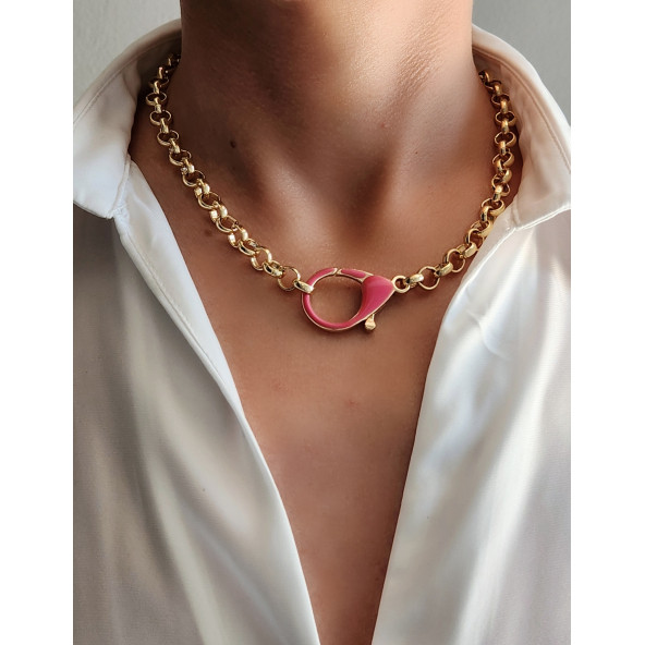 Pembe Neon Renkli Gold Zincir Kolye ürün görseli 1