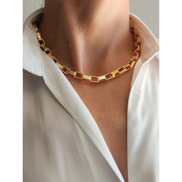 Kare Halkalı Unisex Gold Çelik Kolye ürün görseli 1