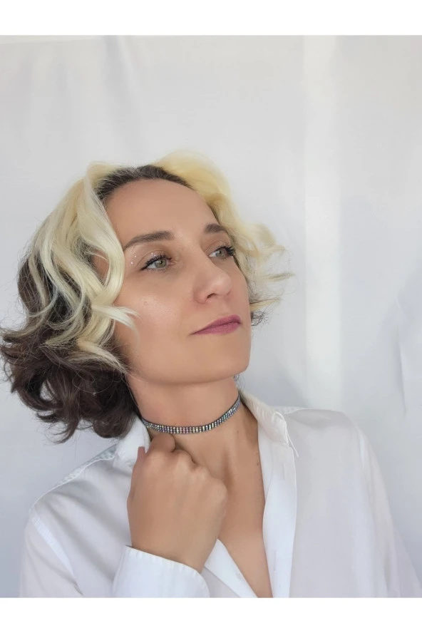 Gri Dısco Işıltılı Choker Tasma Kolye ürün görseli 1