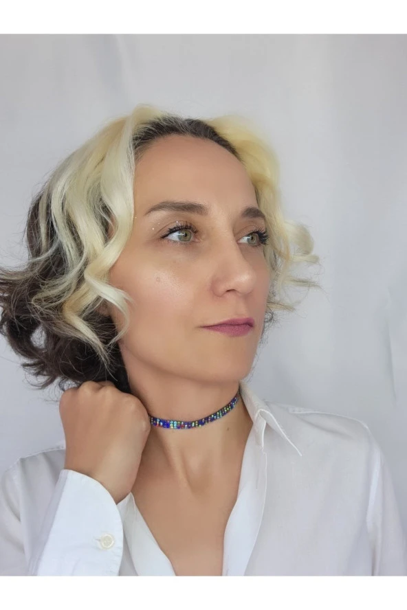 Renkli Dısco Işıltılı Choker Tasma Kolye ürün görseli 1