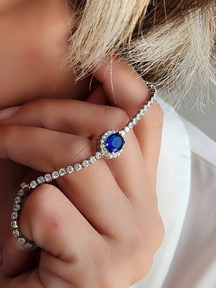 Oval Lacivert Zirkon Taşlı Su Yolu Bileklik ürün görseli 1