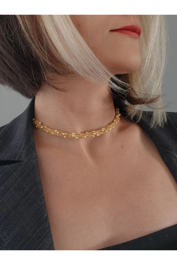 Top Zincir Model Örme Çelik Zincir Uzun Konsept Altın Kaplama Gold Renk Kolye ürün görseli 1