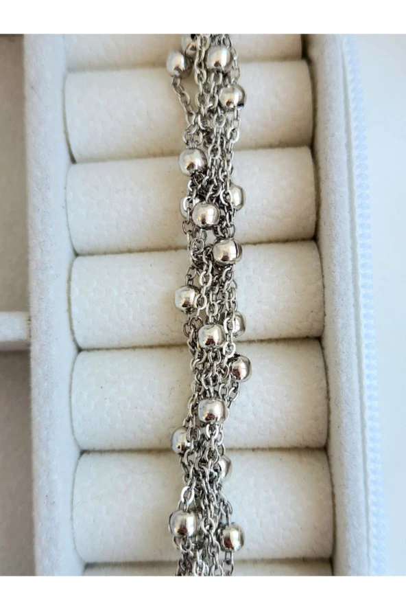 Top Zincir Modüler Örme Çelik Zincir Uzun Konsept Silver Renk Kolye - Resim 4