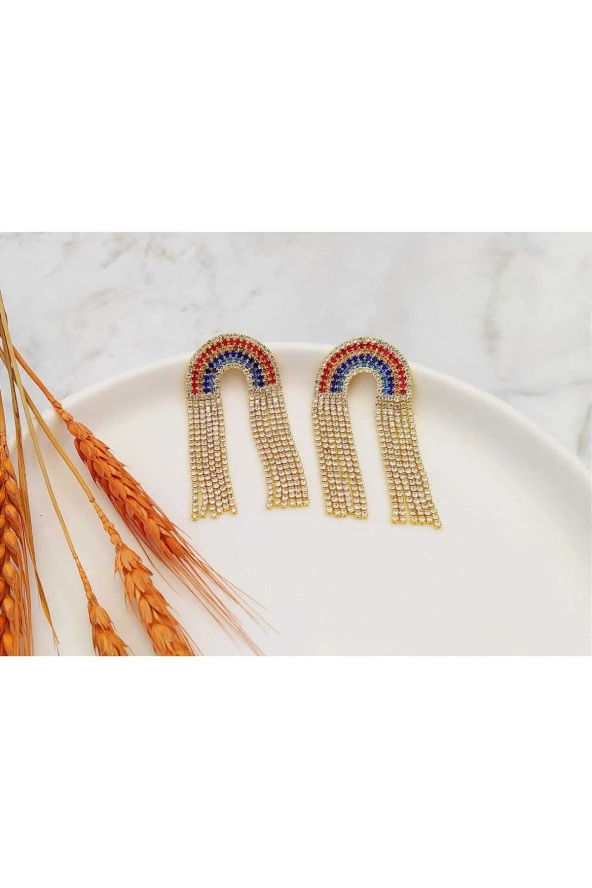 Gökkuşağı Sallantılı Gold Küpe ürün görseli 1