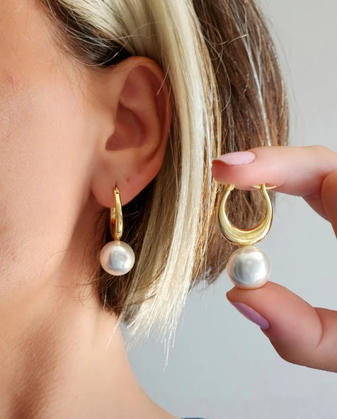Incili Altın Kaplama Küpe ürün görseli 1