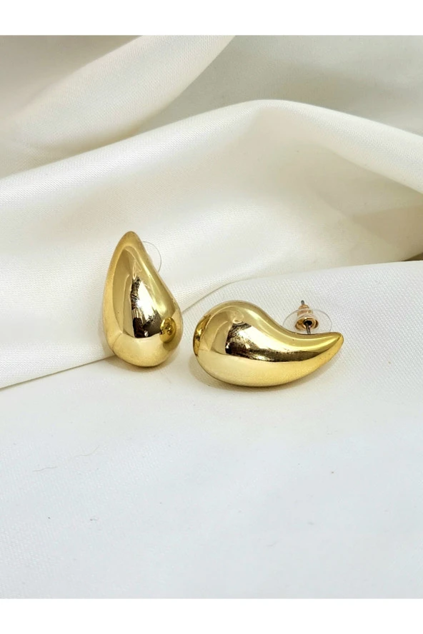 İtalyan Bottega Rachel Damla Altın Kaplama Gold Renkli 3cm Küpe ürün görseli 1