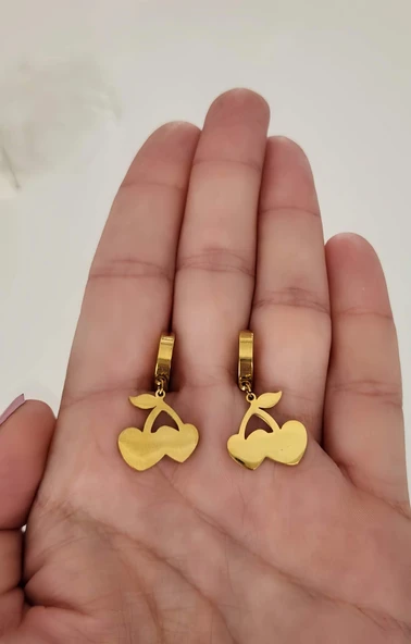 Kiraz Model Altın Kaplama Çelik Küpe ürün görseli 1