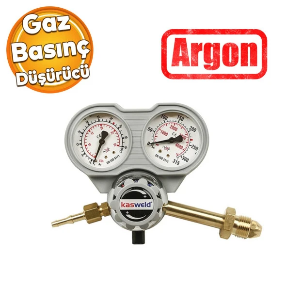 Kasweld 2103 Serisi Argon Gaz Basınç Düşürücü Çift Manometreli Tüp Regülatör Lülesi Kaliteli ürün görseli 1