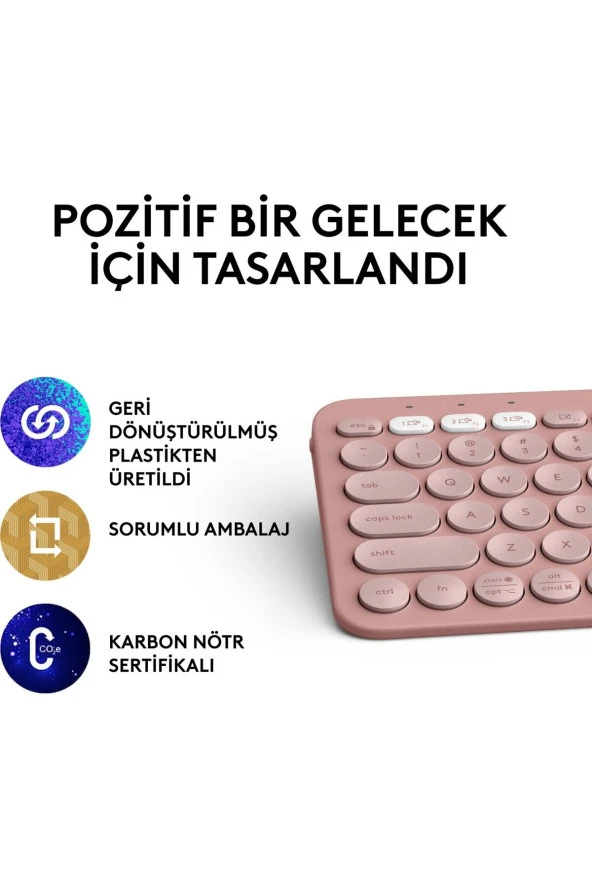 Logitech Pebble Keys 2 K380S 920-011861 Pembe Kablosuz Klavye - Resim 2