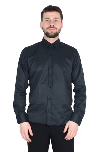 Cengiz İnler Standart Yaka Slim Fit Cepsiz Düz Erkek Gömlek ürün görseli 1