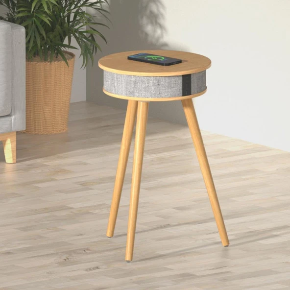 Doppler Barista Ayaklı Sehpa Bluetooth Hoparlör Açık Kahve Ahşap Kablosuz Tel Şarj Özellikli Magsafe ürün görseli 1