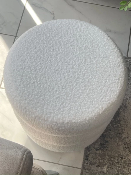Bubble Teddy Kumaşlı Lüks Modern Yuvarlak Puf ürün görseli 1