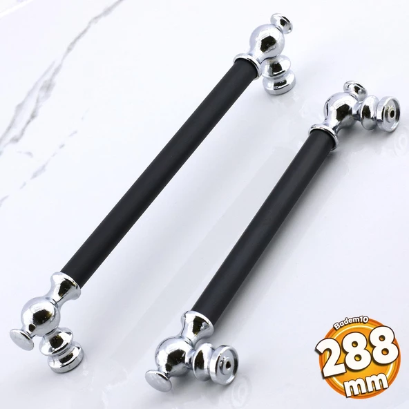 Arya 288 mm Krom Siyah Metal Mobilya Çekmece Mutfak Kapak Kulbu Dolap Dolabı Kulpları Kulpu 28.8 cm ürün görseli 1