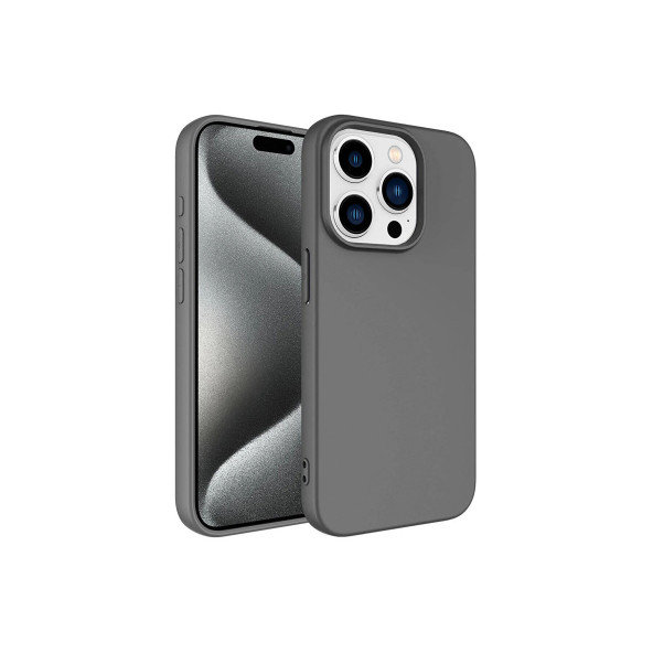 İphone 15 PRO Uyumlu İçi Kadife Süet Yumuşak Liquid Silikon Lansman Kılıf GRİ ürün görseli 1