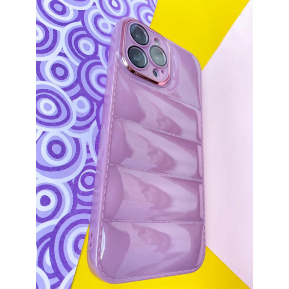Apple İphone 11 PRO Uyumlu Puffer Silikon Kılıf Kamera Koruma Lens Korumalı Parlak Telefon Kılıfı MOR ürün görseli 1