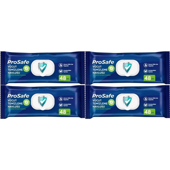 Prosafe Yetişkin Vücut Temizleme Islak Mendil Havlu 48 Yaprak XL (4 Lü Set) Plastik Kapak ürün görseli 1