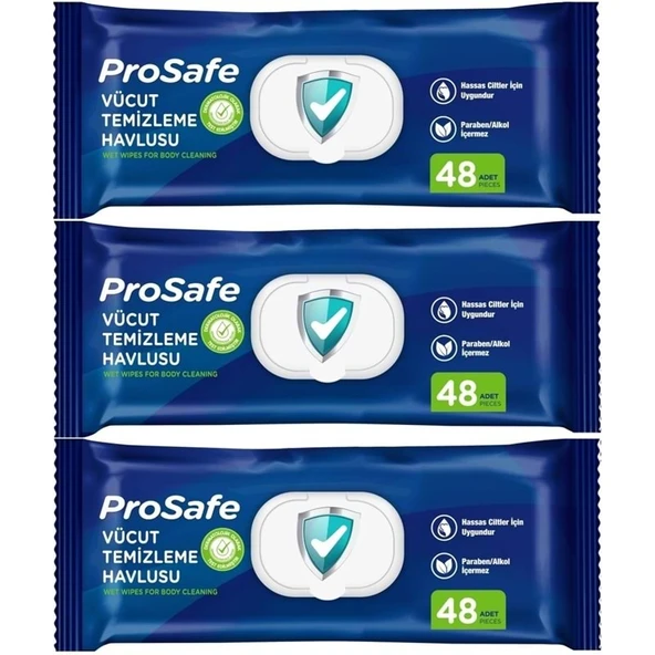 Prosafe Yetişkin Vücut Temizleme Islak Mendil Havlu 48 Yaprak XL (3 Lü Set) Plastik Kapak ürün görseli 1